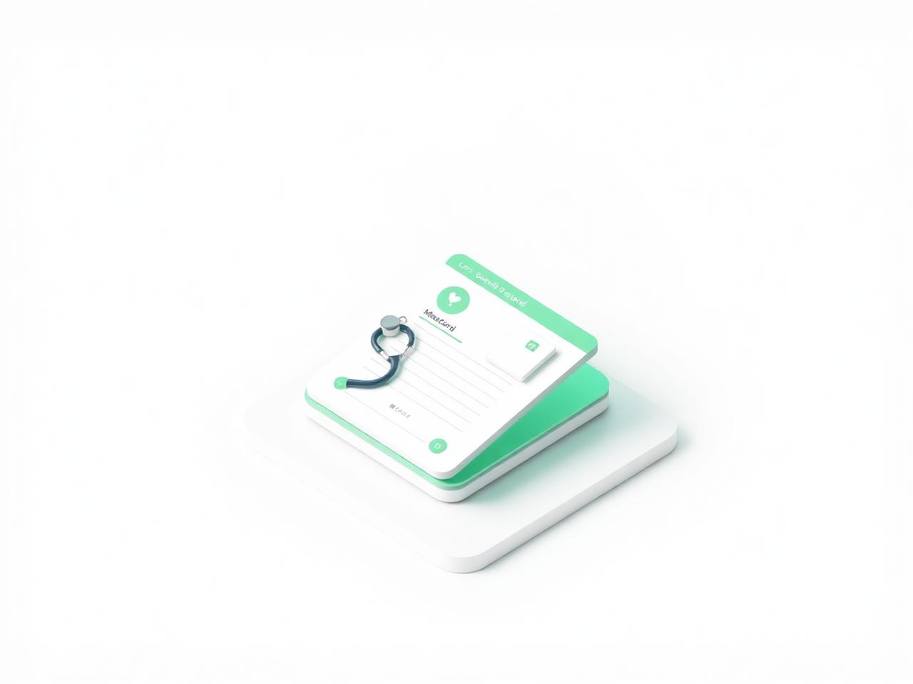 Calm 3D illustration of a clipboard medical record with a stethoscope
